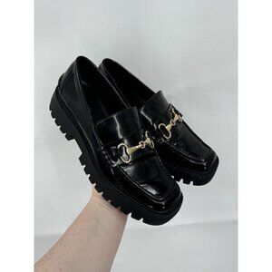 Open Edit Loafer Women 8‎ Black Patent Dark Academia Preppy Y2K Buckle Horse Bit
